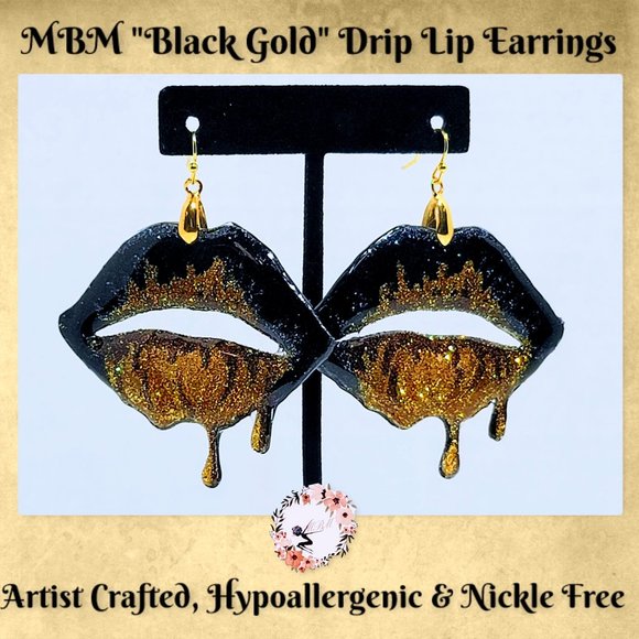 The MBM Boutique Jewelry - 🆕MBM "Black Gold" Drip Lip Earrings, 3"
